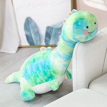 Lade das Bild in den Galerie-Viewer, Jetzt Supergroßer Süßes Dinosaurier Stofftier Regenbogen Look (70-130cm) bei Kuscheltiere.store kaufen