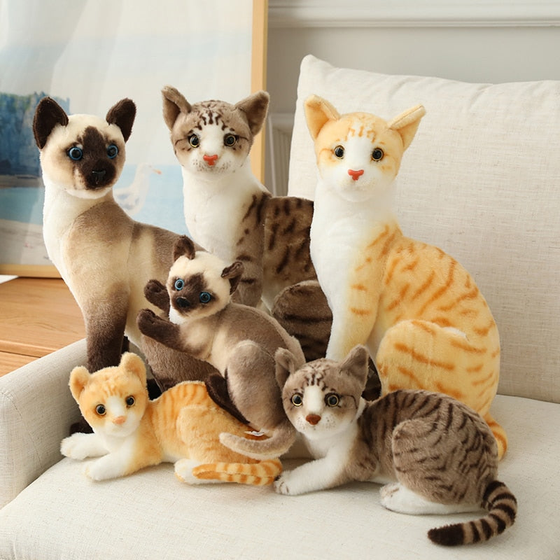Realistische Kurzhaar Katze Plüschtier – 30 Cm – Siamkatze / Orange Tabby – Handgefertigt – Kuscheliges Stofftier Für Kinder