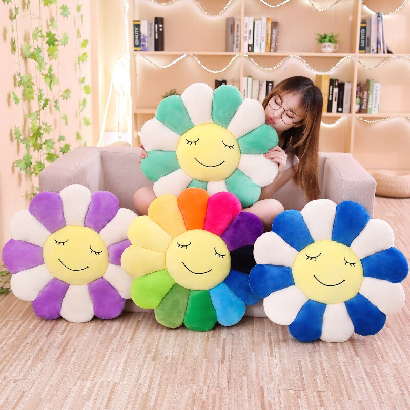 Niedliche Lächelnde Regenbogen Blumen Kissen
